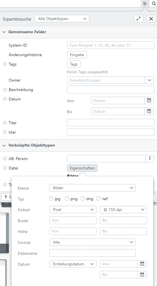 File in the expert search for images